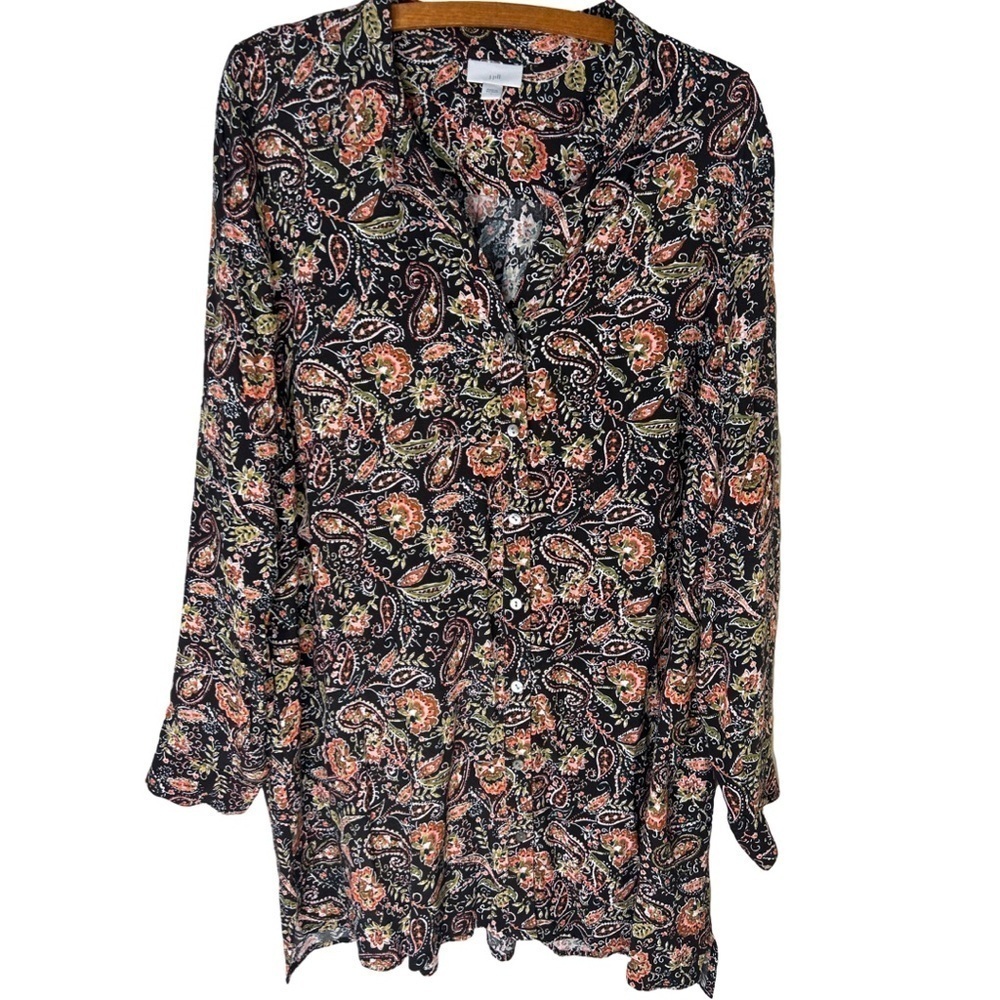 J. JILL Paisley Print Button Down Long Sleeve Tunic Size Large